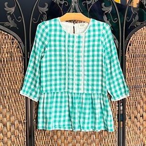 Mini Boden Gingham Lined Cotton Tunic 3/4 Sleeve Top Size 9-10Y